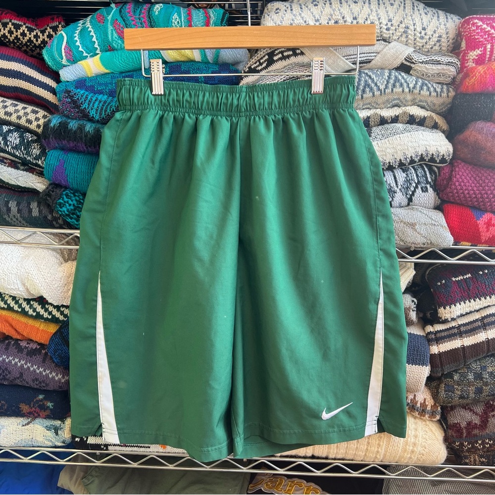Green Nike Dri-Fit Shorts With White Stripes